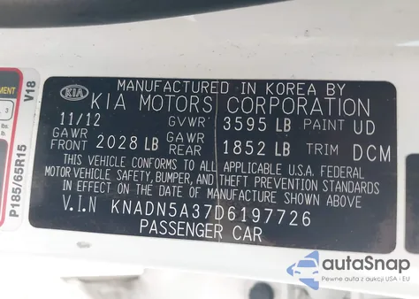 2013 Kia Rio Ex z USA, uszkodzony, nr VIN KNADN5A37D6197726